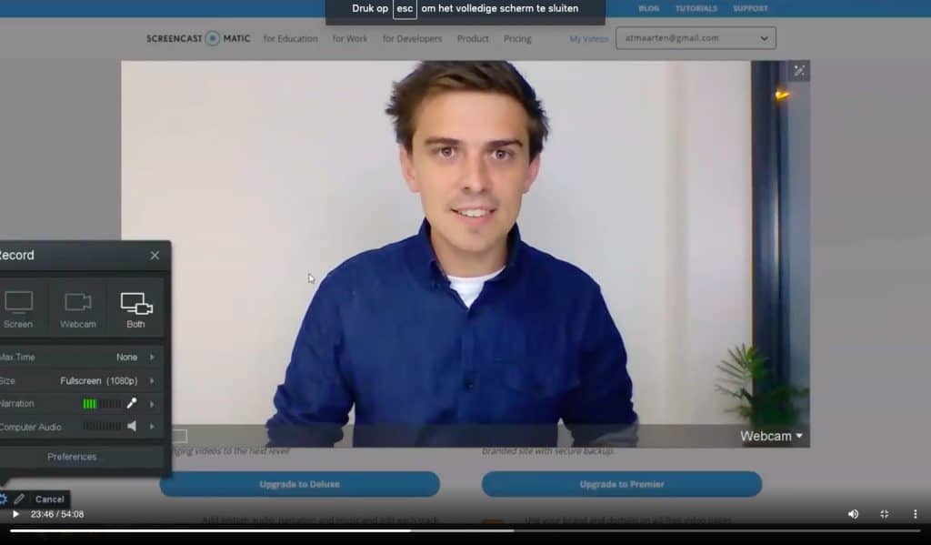 Screencast-o-matic camerascherm