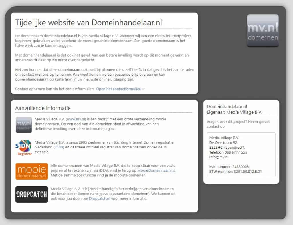 domeinnaam bezet door handelaar