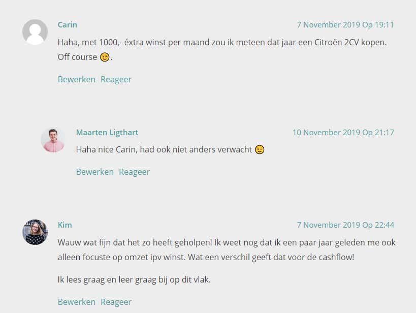 voorbeeld reacties met profielfoto