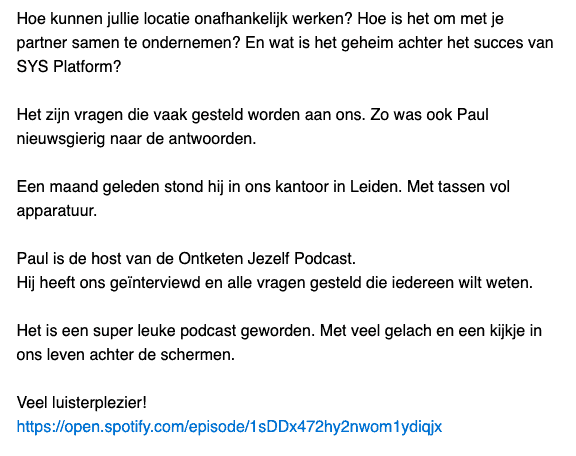 voorbeeld samenwerking na website online