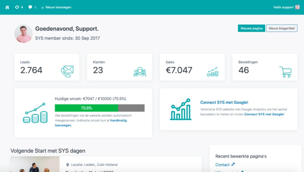 Bezoekersstatistieken SYS dashboard connect