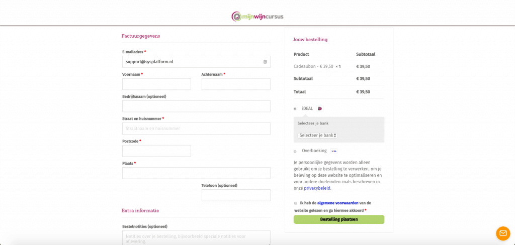 Duidelijke afrekenpagina