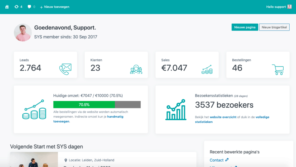 Bezoekersstatistieken op het SYS dashboard