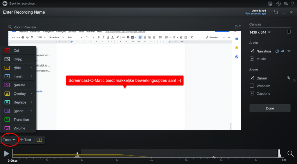 makkelijk bewerken met Screencast-o-matic