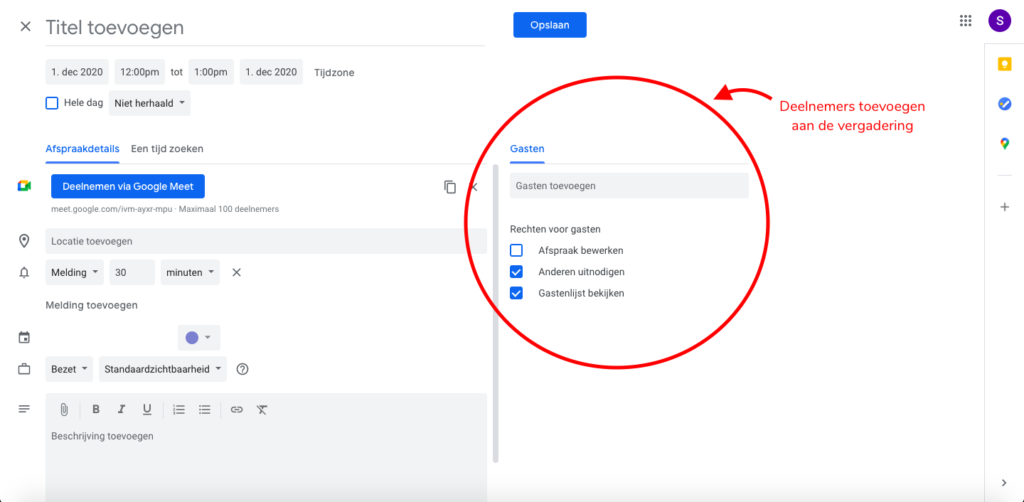 Google Meet - plannen in Google Agenda